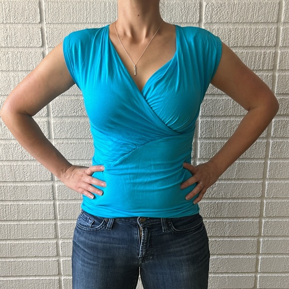 Ann Taylor Blue Wrap Top - Picture 2 of 4